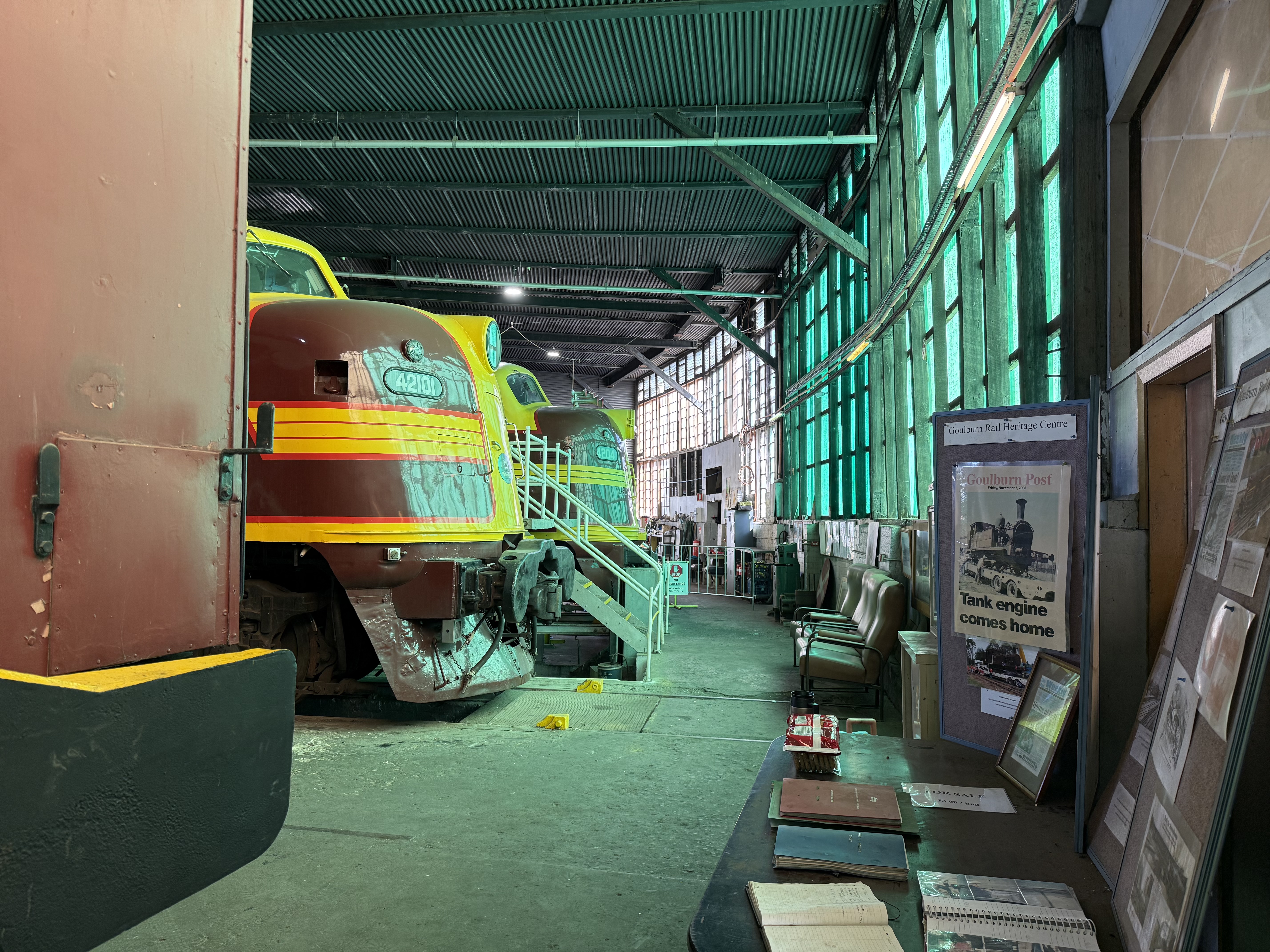 The lighting inside the sheds was kind of cool, thanks to polycarbonate sheets over the windows